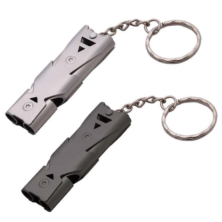 Double Pipe High Decibel Stainless Steel Outdoor Emergency Survival Whistle Keyc 