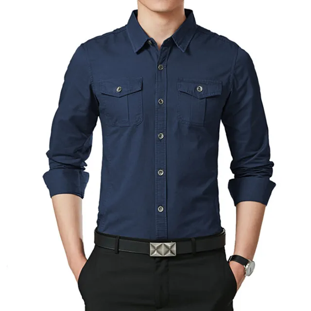 2025New Latest Formal Design Long Sleeve Soft Cotton Two Pockets Mens Business Shirt