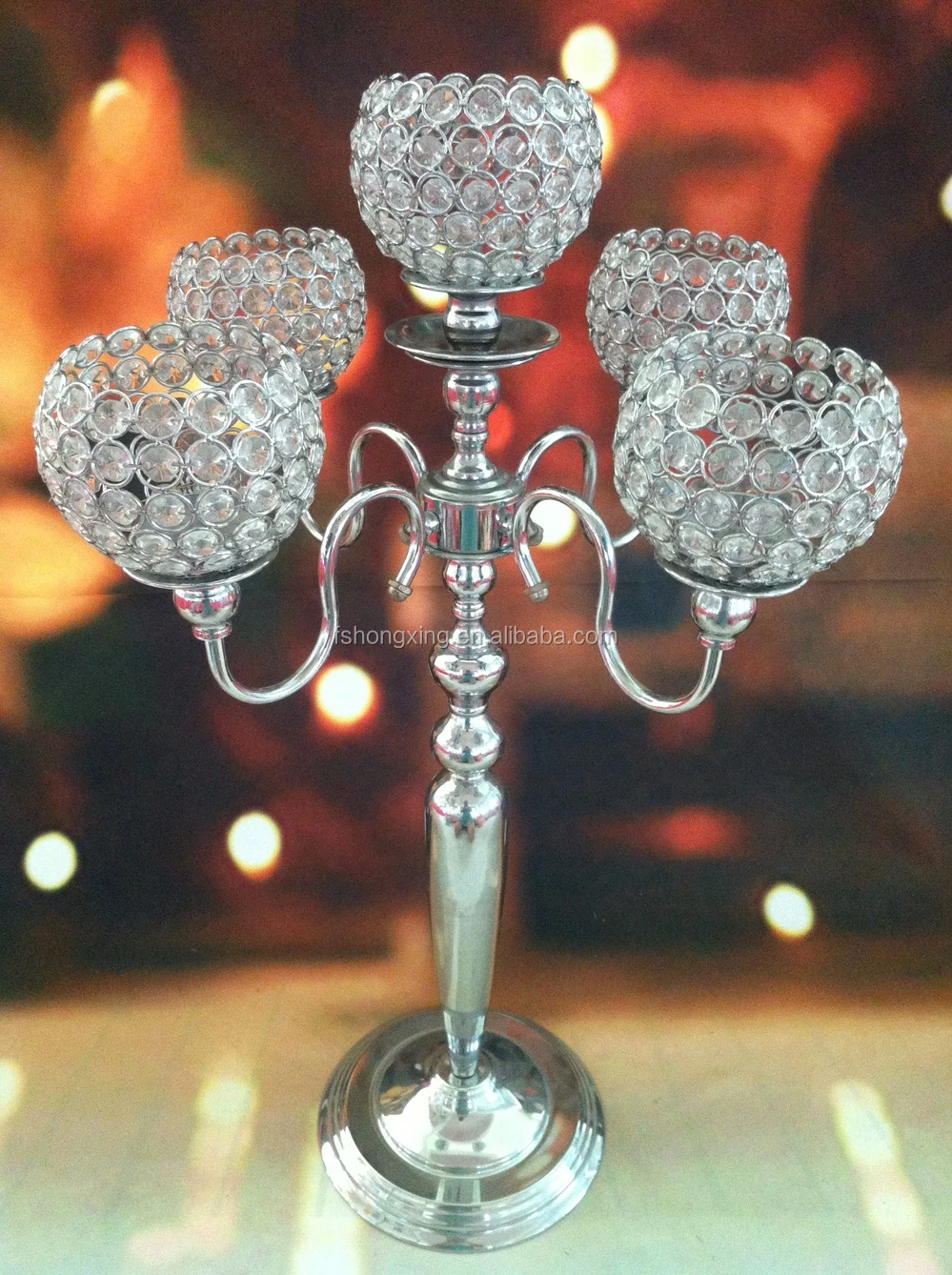 手臂银色水晶烛台,用于婚礼餐桌装饰 - buy 5 arm silver candelabra