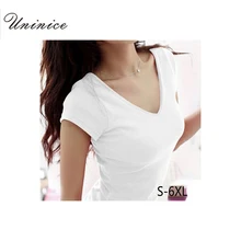 Plus Size 5XL 6XL feminino estilo verão de manga curta t-shirt para as mulheres rodada V-Neck 100% camiseta de algodão mulheres tops mulher roupas
