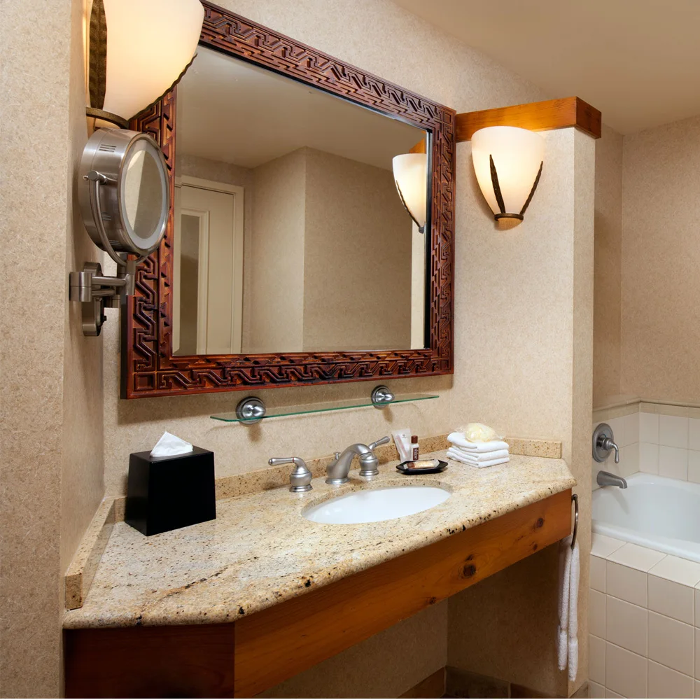 Hotel Used Kashmir Golden Granite Curved Bathroom Vanity Tops With