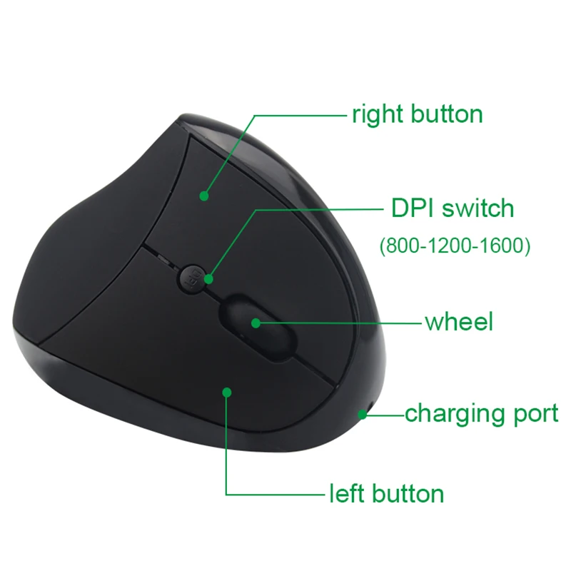 Эргономичная Вертикальная USB-мышь с регулируемой чувствительностью 600/1000/1600 DPI, выносливость прокрутки, встроенная аккумуляторная батарея