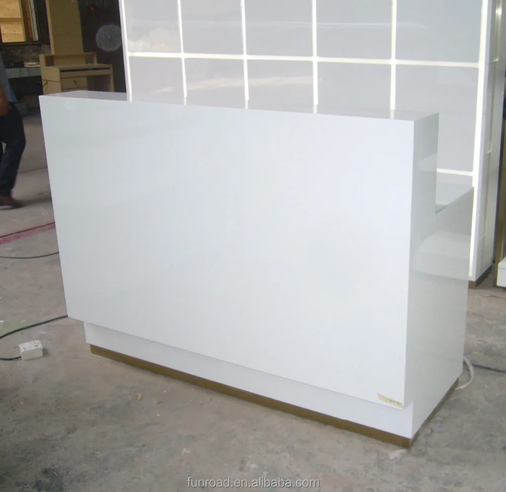 Factory Customized White Gloss Painted MDF Shop Cash Counter and Checkout Counter