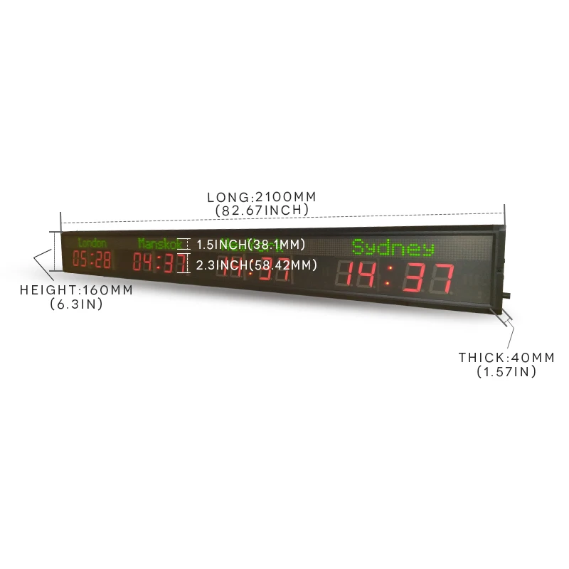 [customization] Indoor Remote Control Wall Mounted High Brightness Hotel Digital Clock / Airport World Clock LED Clock