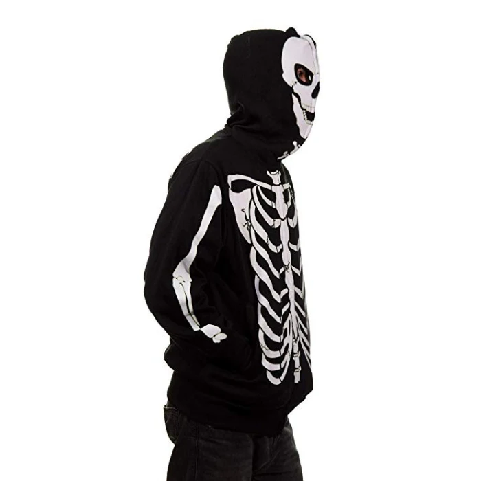 メンズグローでダークスケルトンフルジップフェイスパーカー