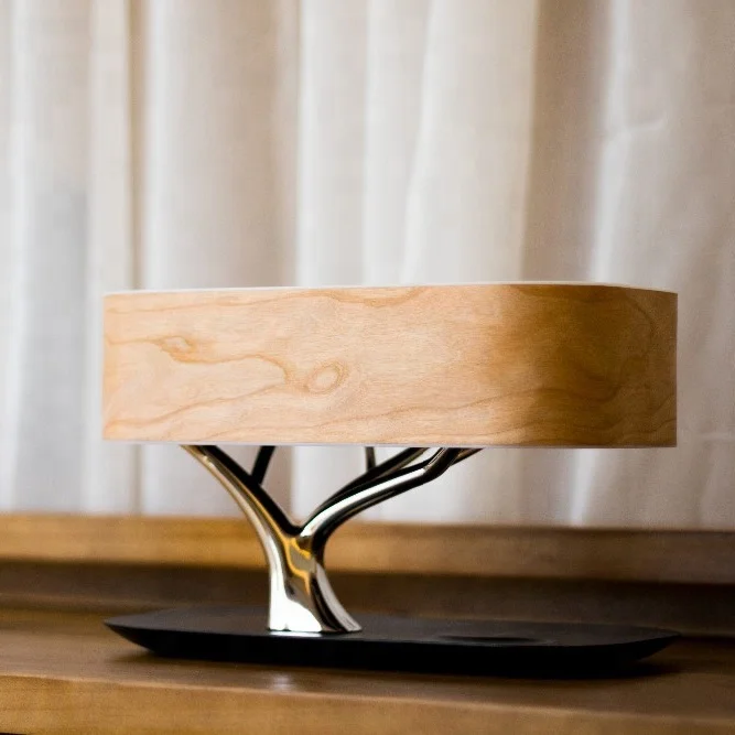 Hotel residential lighting brightness adjustable wireless charging wooden led table lamp  desk light with bt speaker