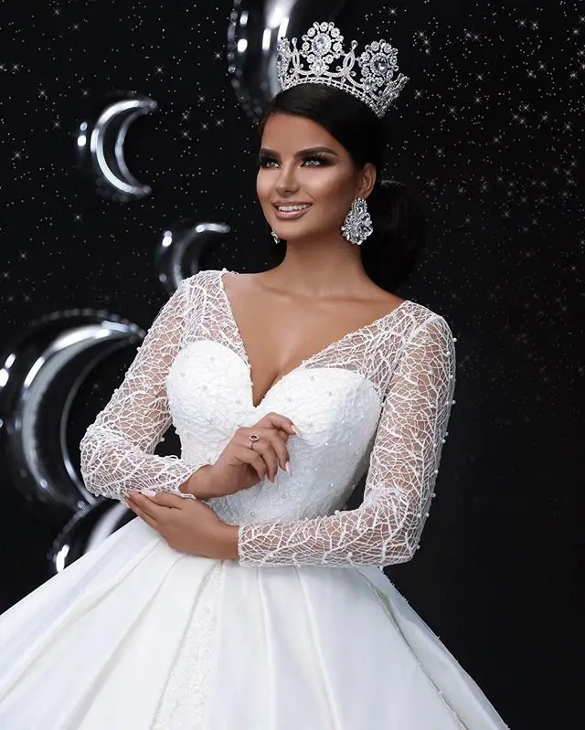 beautiful wedding dresses long sleeve Classy Off-Shoulder Lace Wedding Dress with Long Sleeves – LC101 –  Viniodress main image 0
