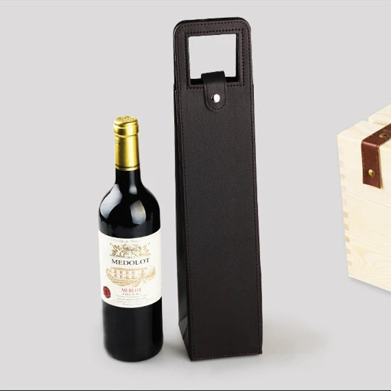 PU Leather Shoulder Bag Wine Bottle Cooler with Button Closure Holder Cover Outdoor Handbags, Custom Logo & OEM/ODM Welcome