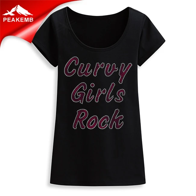 Camiseta De Algodón 95% Para Mujer,Con Diseño De Transferencia De Diamantes  De Imitación Negros - Buy Camiseta Negra 95% Algodón Para Mujer,Camisetas  De Poliéster Con Diseño De Transferencia De Diamantes De Imitación,Camisetas