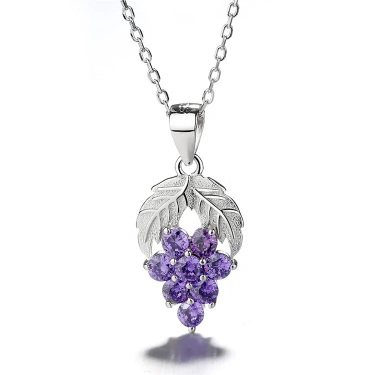 アクセサリー Grape Earhoop & Pendant 925 Silver Set Amethyst & Lab-Created Emerald Grapes Necklace Sterling Silver