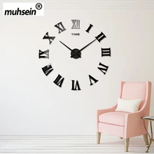 2016 New fashion 3D big size wall clock mirror sticker DIY wall clocks home decoration wall clock meetting room wall clock