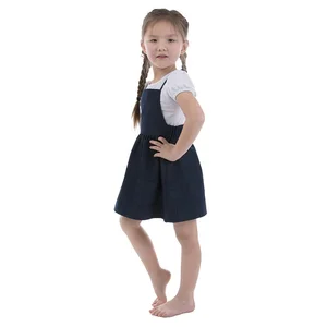 Wholesale Boutique Kids Clothes Splid Color Girls Denim Shirt Lacing Princess Dresses for Baby Girls Summer Dress