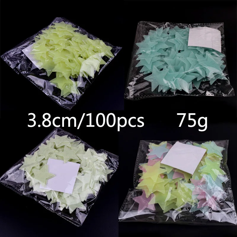 100 шт./компл. наклейки на стену в виде красивых флуоресцентных звезд для детской спальни, художественные наклейки, 3D наклейки, обои для детской комнаты