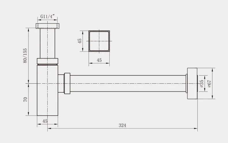 Modern Square Bottle Trap with Wall Extension supplier