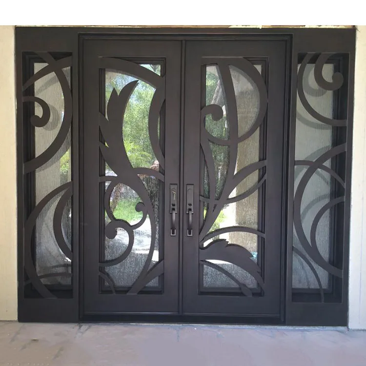 Latest Double Security Wrought Iron Door and Glass