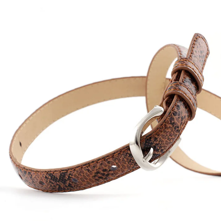 Модный заводской тонкий поясной ремень из искусственной кожи с принтом змеиной кожи разных цветов