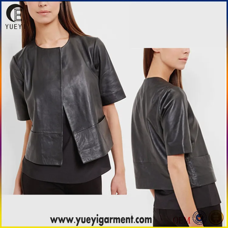 short sleeve leather jacket womens
