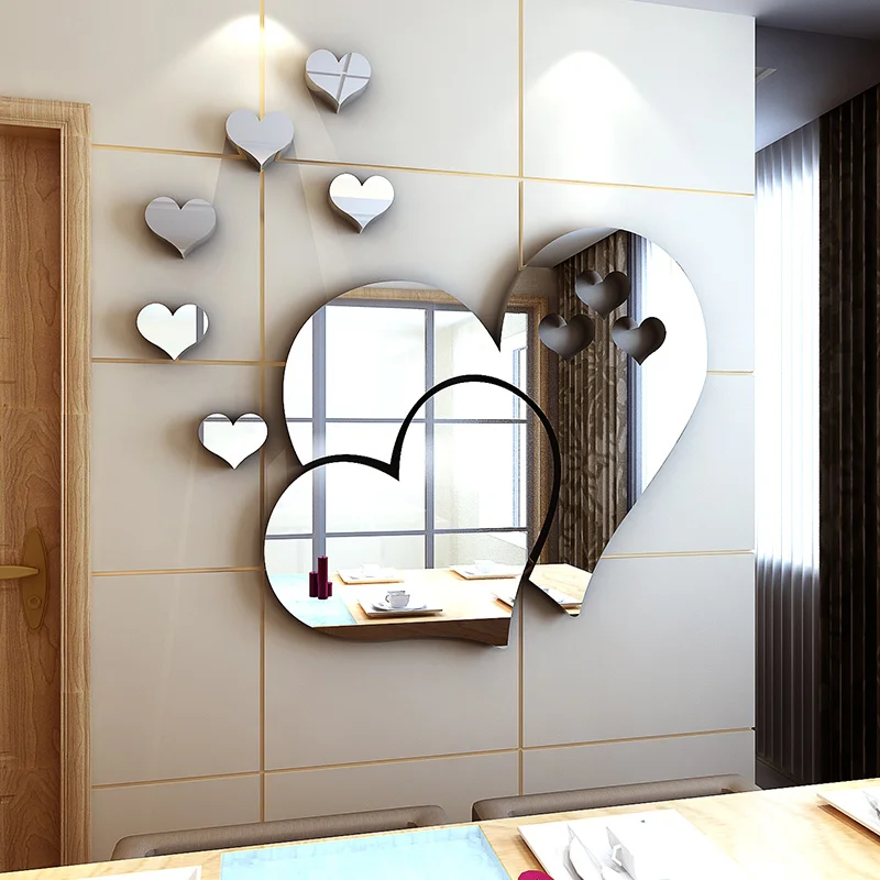 OSALADI Silver Heart Mirror Wall Stickers – Removable Decals For Living Room, Bedroom, Bathroom Decor, 20x17cm - View #6