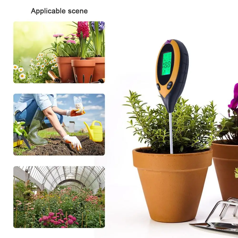 Hot Sale Digital 4 in 1 Soil PH Meter Professional LCD Display Temperature Moisture Sunlight PH Garden Plants Soil Tester Meter