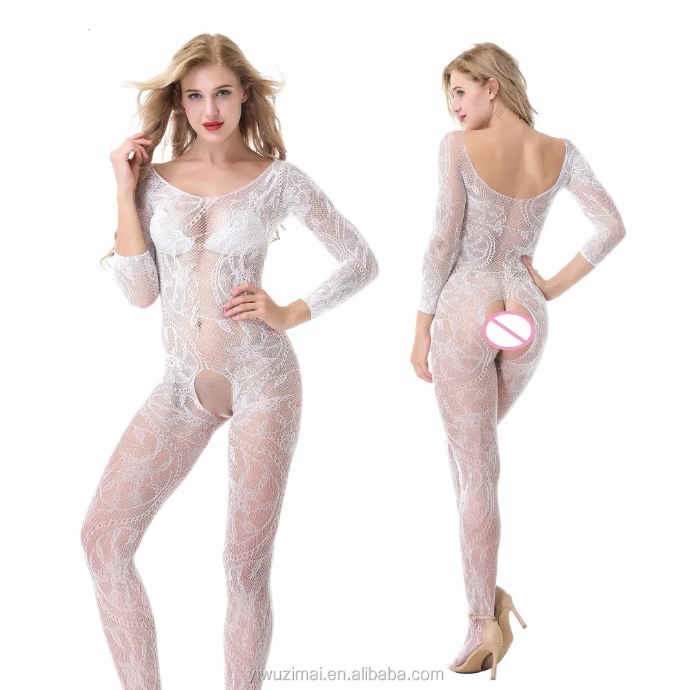 Wholesale White color sleeve Open Crotch Jacquard fishnet bodystocking From
