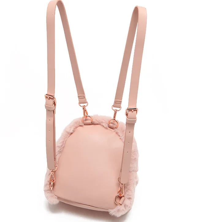 Cute Mini Pink Faux Fur Backpack - Perfect for College display picture 3