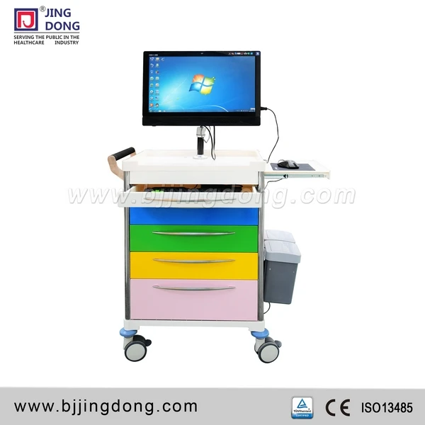 Hospital Nursing Computer Cart / Trolley with colorful drawers