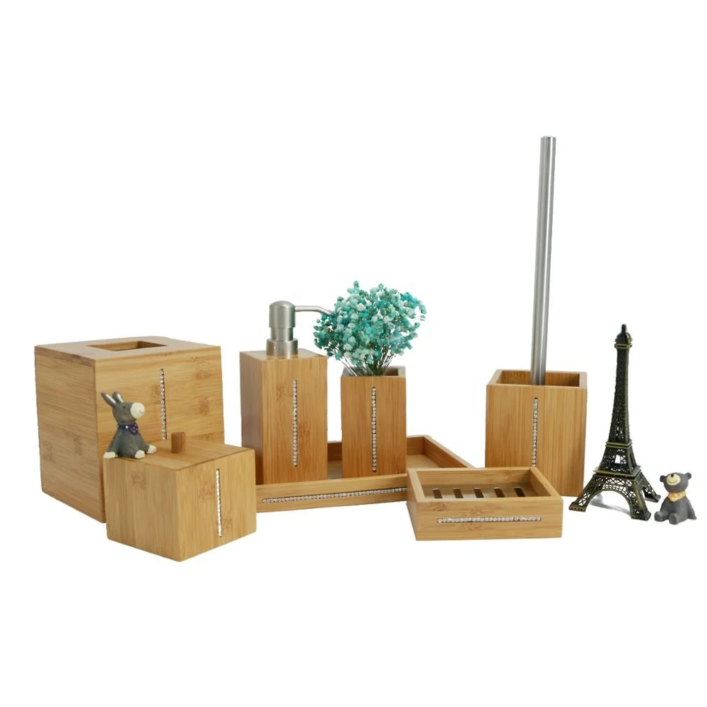 5 Piece Bamboo Bathroom Accessories Set Deluxe Vanity Accessory Set