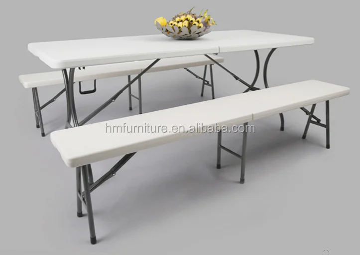 6FT Plastic Folding Table and Bench Set