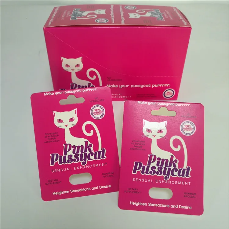 Custom printed spot UV pink pussycat sensual enhancement paper card with pa...