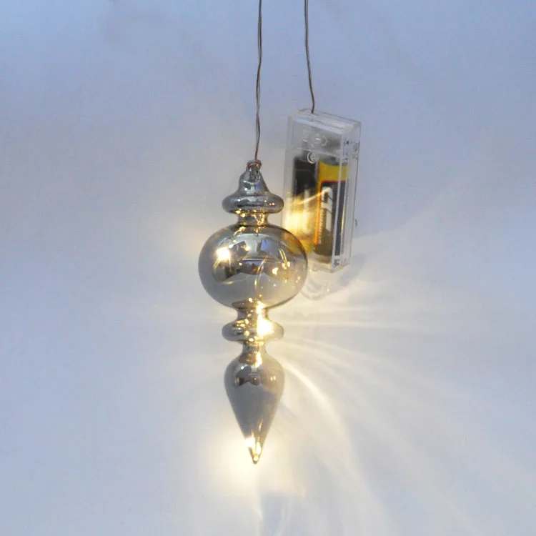 Mercury Glass Finish Christmas Icicle Finial Ornaments Antiqued Gold Glass Drop Ornament With LED light details