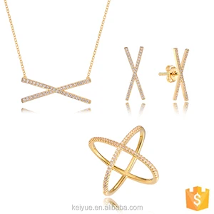 Keiyue Dubai 2026 Gold-Plated Cross Jewelry Set Cubic Zirconia for Weddings and Parties Gilded Cross Designs