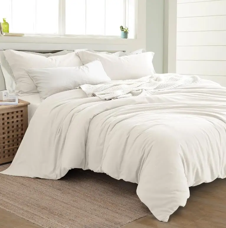 300TC белья комплект хлопкового постельного Твердые смесь пододеяльник простынь и наволочки подушка