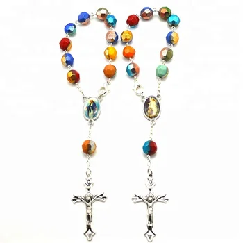 Car Rearview Mirror Decoration Chain Rosary Religious with Holy Guardian Angel Medal centerpiece