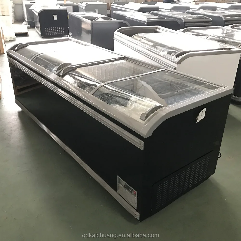 Dusung Factory 400L/500L/600L/700L/800L Commercial Glass Door Ice Cream Island Freezer