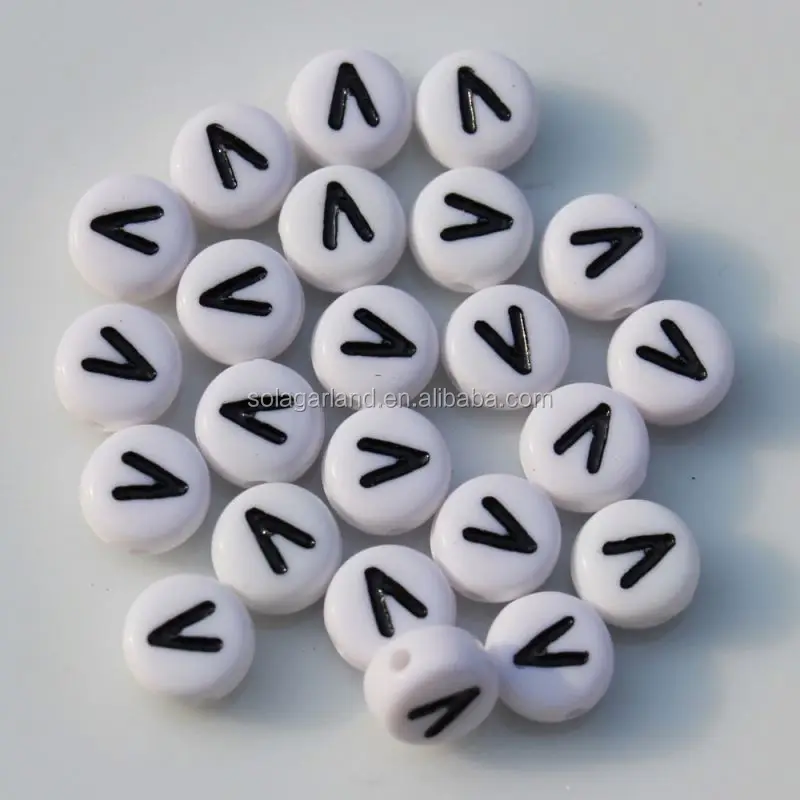 100 Pcs - 7mm White Alphabet Letter Beads Mixed Colour Round Kids Beads E304