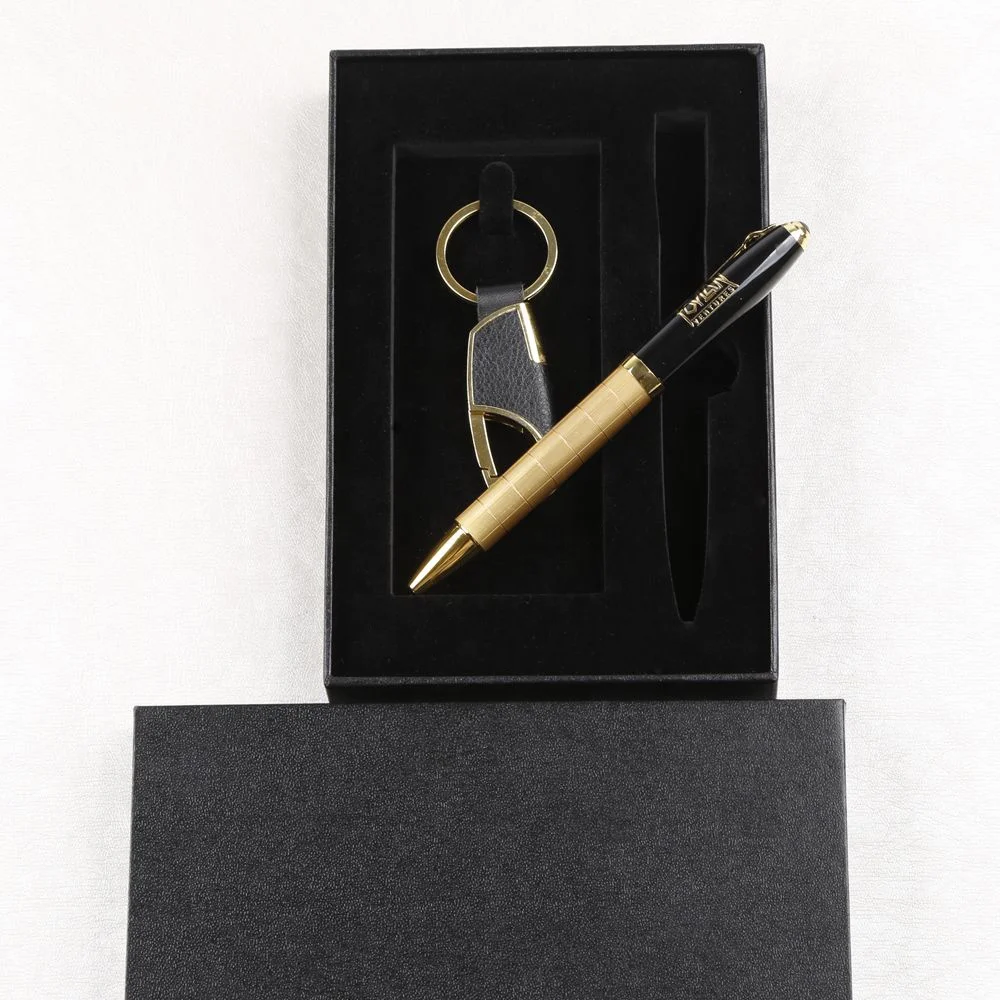 
Золотистая Мужская корпоративная ручка, подарочный набор для рекламы, ручка с брелоком 