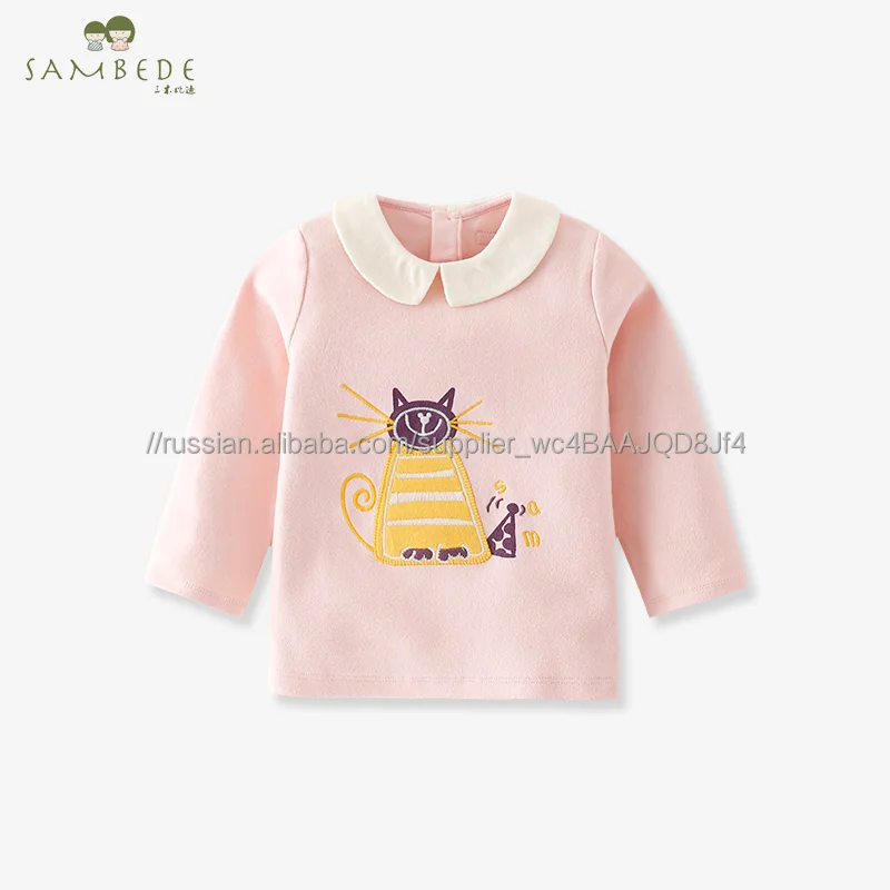 
 Sambede блузки с длинными рукавами для маленьких девочек вышитые кошка футболка Девушки Одежда Топы SM7D30669  