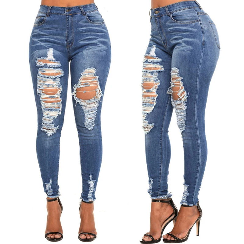 Fancy ripped demanda ripped skinny womens high waist denim destroyed ...