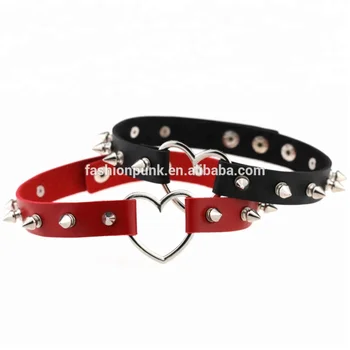 Soft PU Leather Heart Ring Choker Punk Gothic Snap Button Collar Necklace