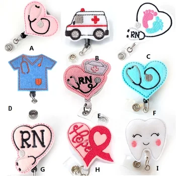 Mix Styles Felt Medical Love Stethoscope RN ER Ribbon Dentist Retractable ID Badge Holder