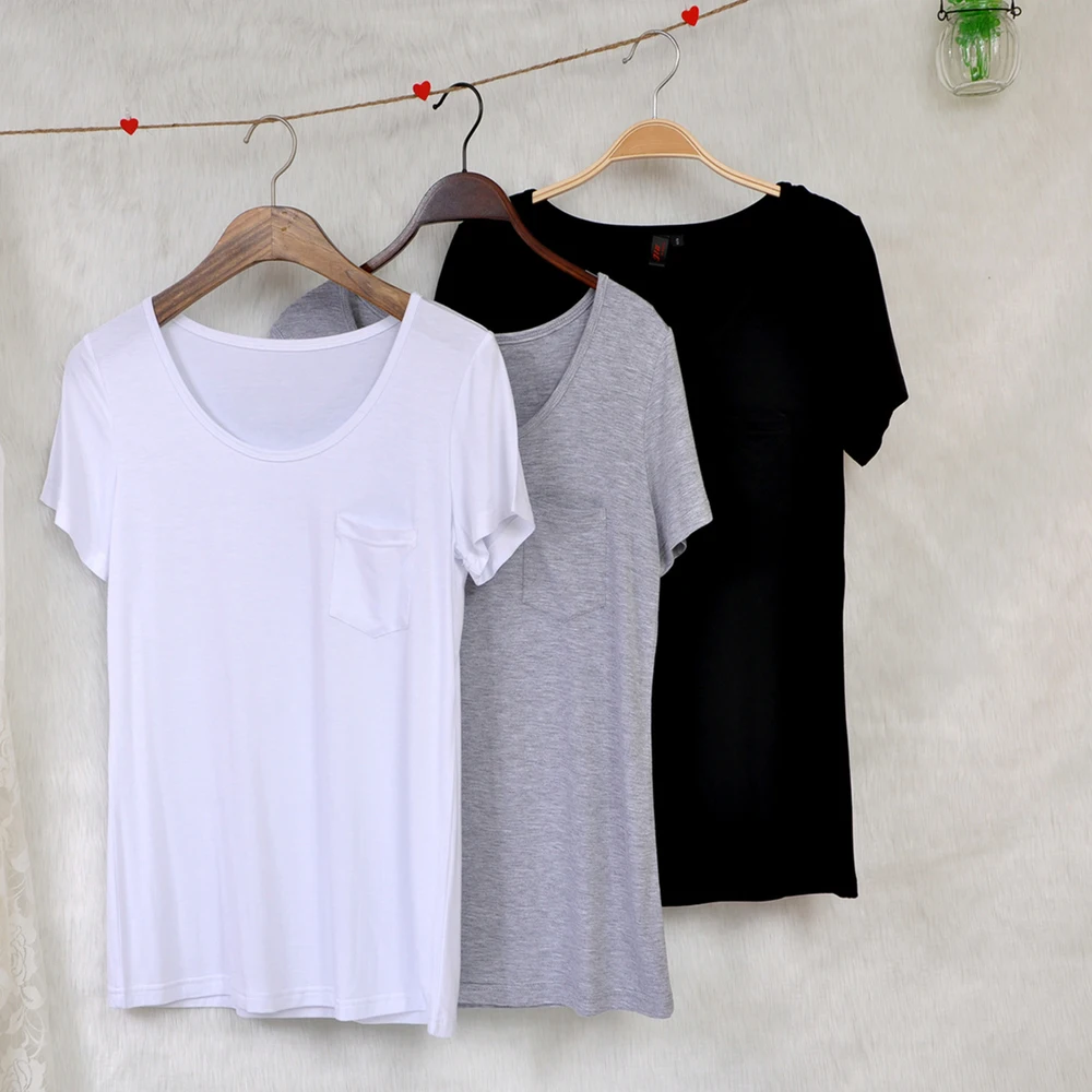 prøve bestemt forbruge Source Fashion Design ladies loose neck t-shirts,scoop deep neck plain  white t-shirt with pocket on m.alibaba.com