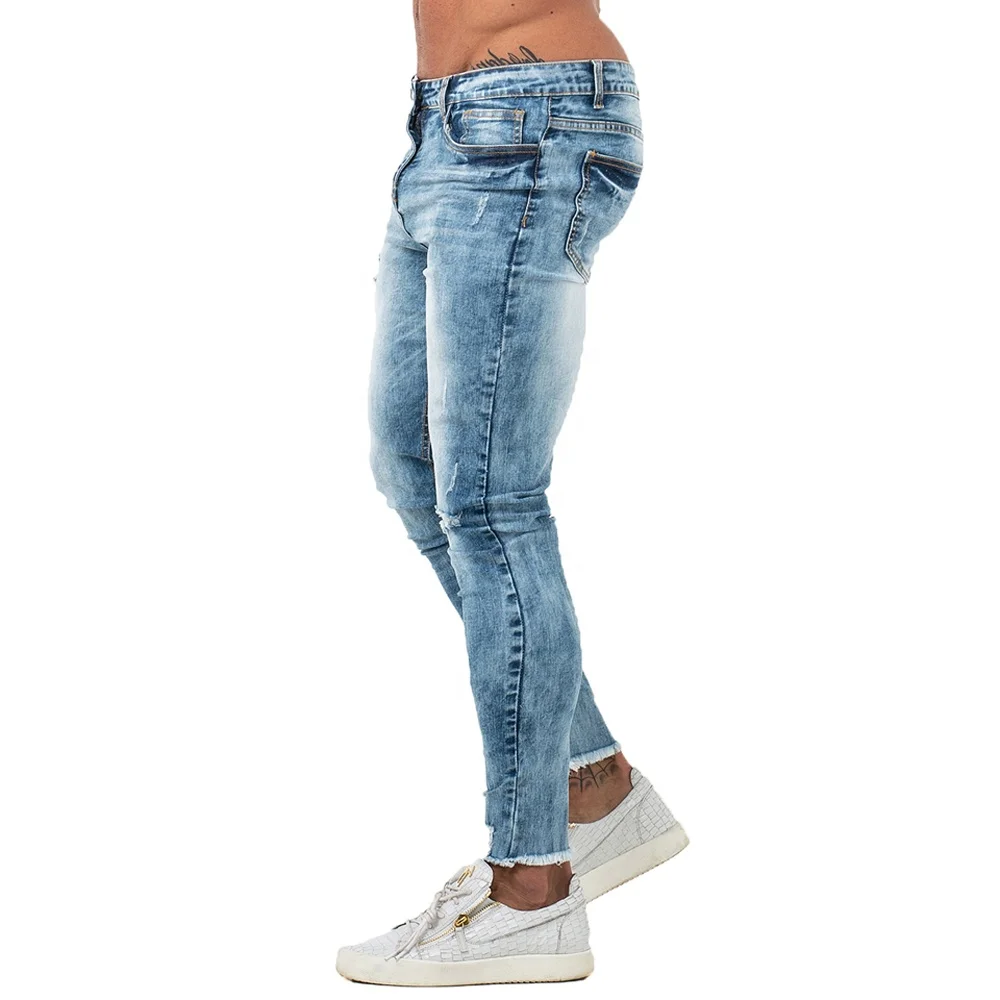 Wholesale Wholesale China Stonewashed Blue Distressed Strech skinny Denim Pants Dropship From