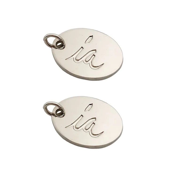 Zinc Alloy Custom Round Shape Gold logo Engraving Letters Charms Jewelry Tags for Bracelet