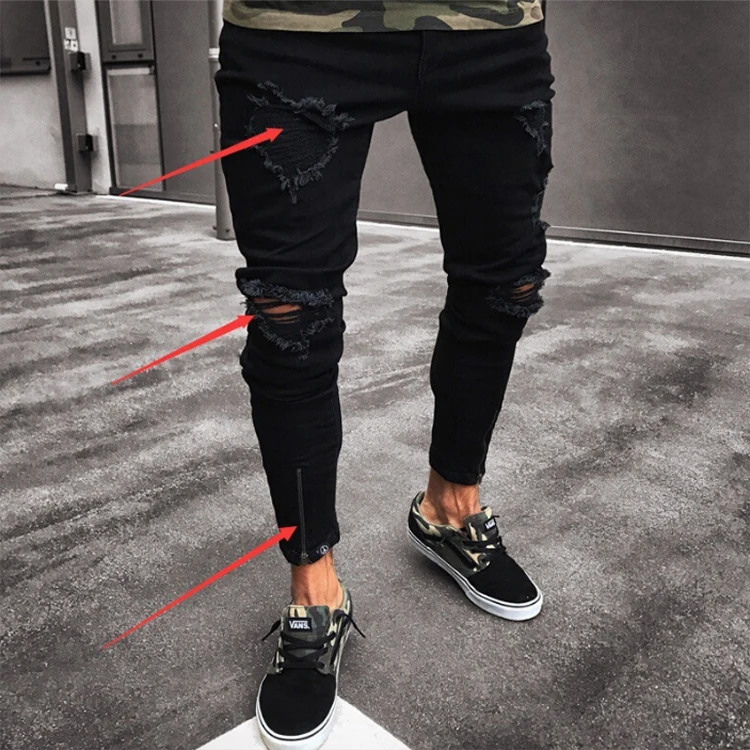 følelsesmæssig Alice Foreman Wholesale biker jeans men's black holes elastic zippers men's trousers  skinny Europe and the United States tight pants From m.alibaba.com