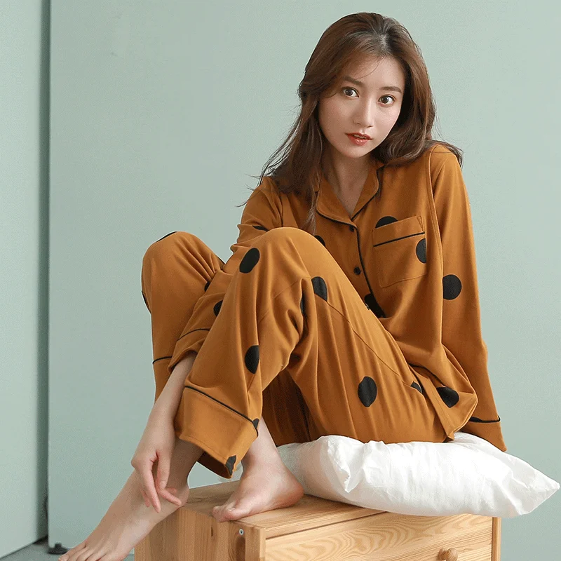 
 Сезон осень 2019, женские пижамы, женская одежда для сна с низким минимальным заказом, пижамы для грудного вскармливания в горошек  