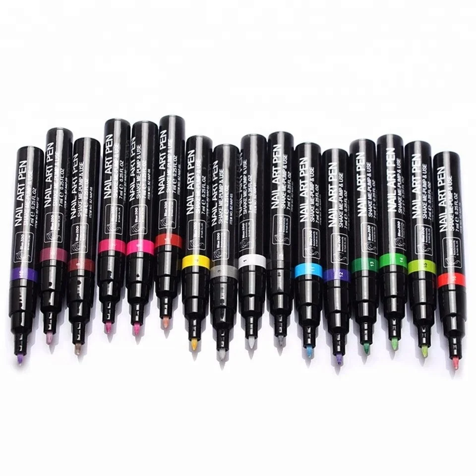 16pcs Nail Art Pen Set 3D Nail Polish Pen Nail Art DIY Polish Pen, Size: 14, Black