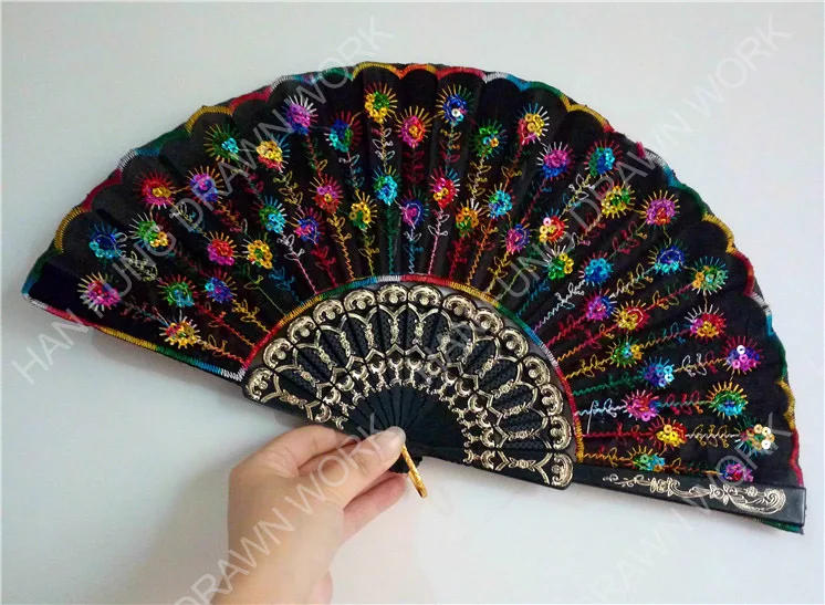 Вышитый ручной пластиковый складной Ручной Веер с