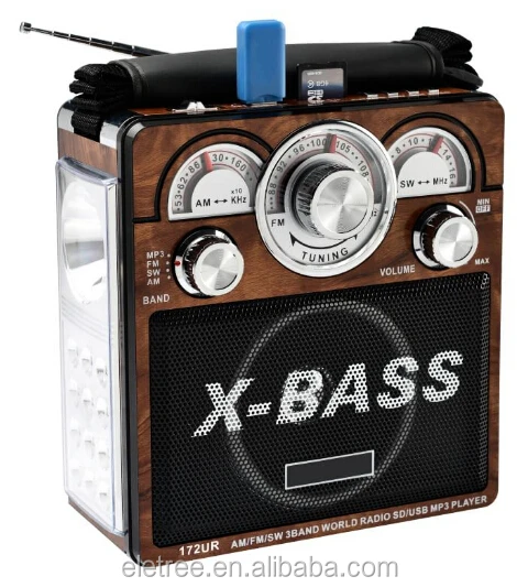 ポータブルX-Bass FM/AM/SW 3バンドラジオ USB/SD/MP3プレーヤー搭載