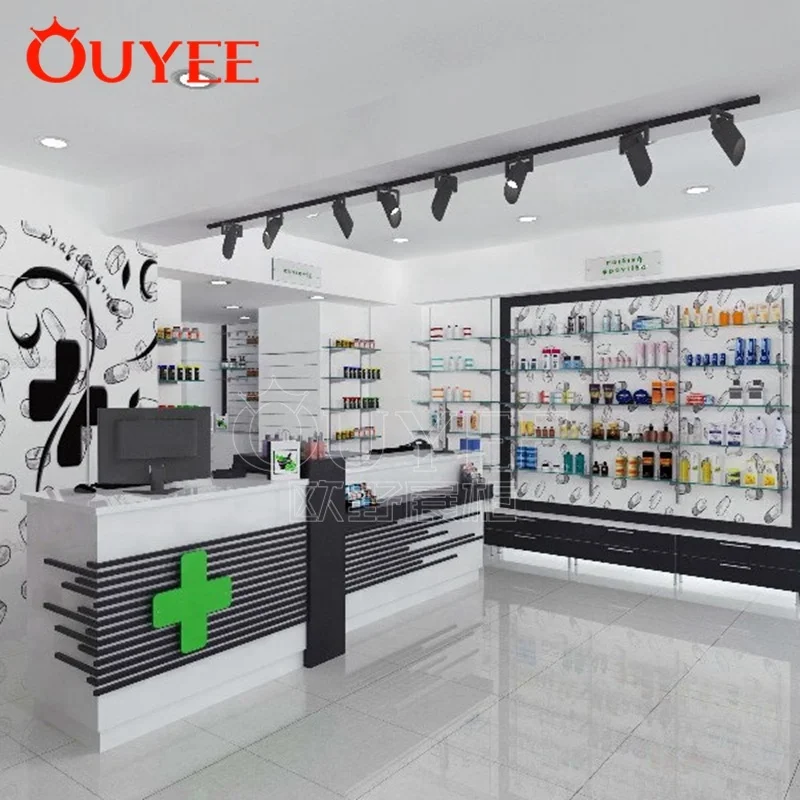 Pharmacy Medical Store with Drawer Cabinets Medical Display