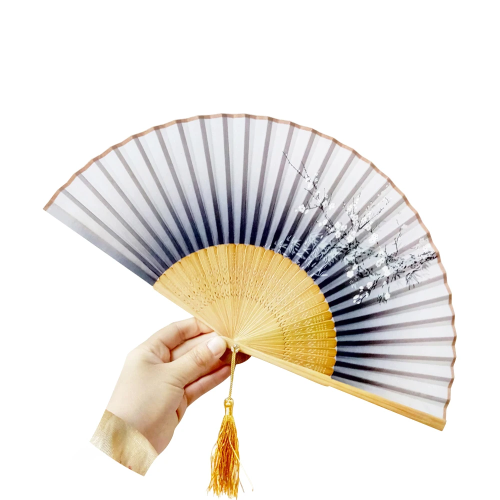 Японский складной Ручной Веер для женщин, веер в ретро стиле 8,27 дюйма (21 см) из бамбукового дерева и шелка